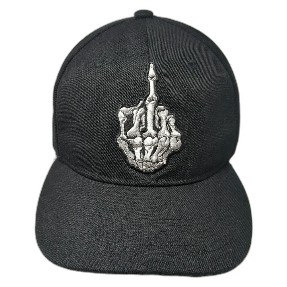 Joycap Snapback Hat Black One Size Skeleton Middle Finger Acrylic Graphic
